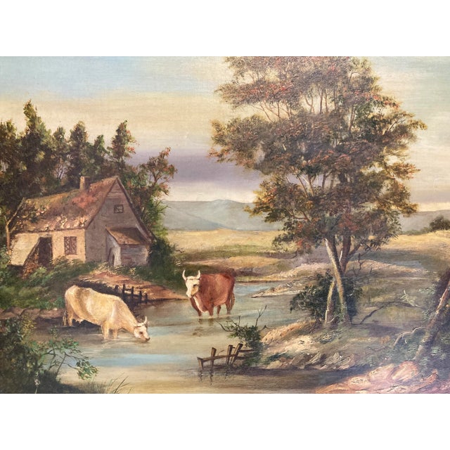 Antique Oil on Canvas in Lemon Gold Gilt Frame For Sale - Image 11 of 12