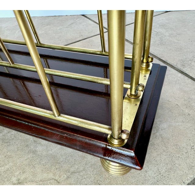 English Victorian Brass Wood Newspaper Magazine Rack For Sale - Image 13 of 18