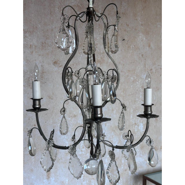 Small French Chandelier With Glass Pendants and Decorations For Sale - Image 10 of 12
