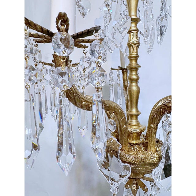 Vintage Brass Chandelier With Crystal Prisms For Sale - Image 10 of 12