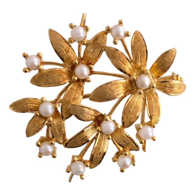 Mid 20th Century Floral Pearl Brooch For Sale