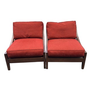 Classic Exposed Wood Slipper Lounge Chairs For Sale