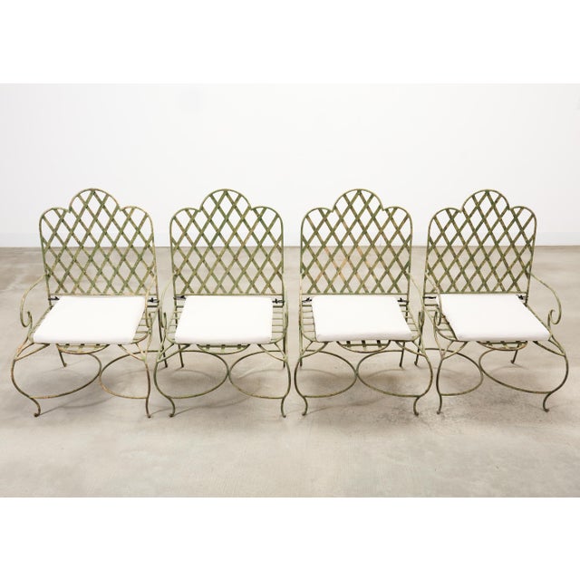 Rose Tarlow Set of Four Rose Tarlow Style Iron Lattice Garden Chairs For Sale - Image 4 of 18