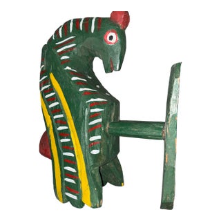 Whimsical Large 11" Vintage Guatemalan Hand-Carved Wood Rooster Folk Art Sculpture For Sale