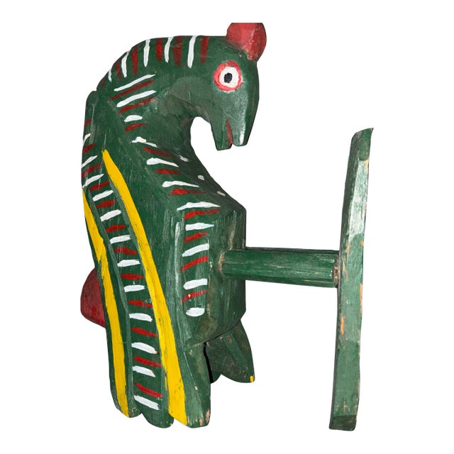 Whimsical Large 11" Vintage Guatemalan Hand-Carved Wood Rooster Folk Art Sculpture For Sale
