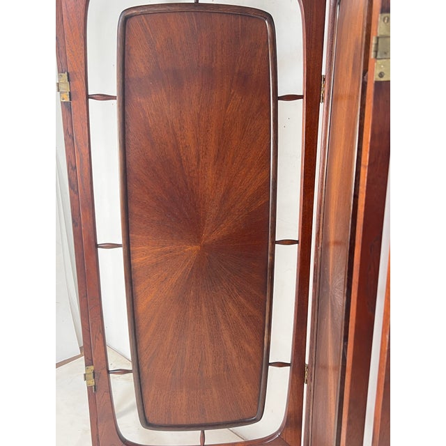 C. 1960s Modernist Danish Teak Four Panel Room Divider / Folding Screen For Sale - Image 4 of 10