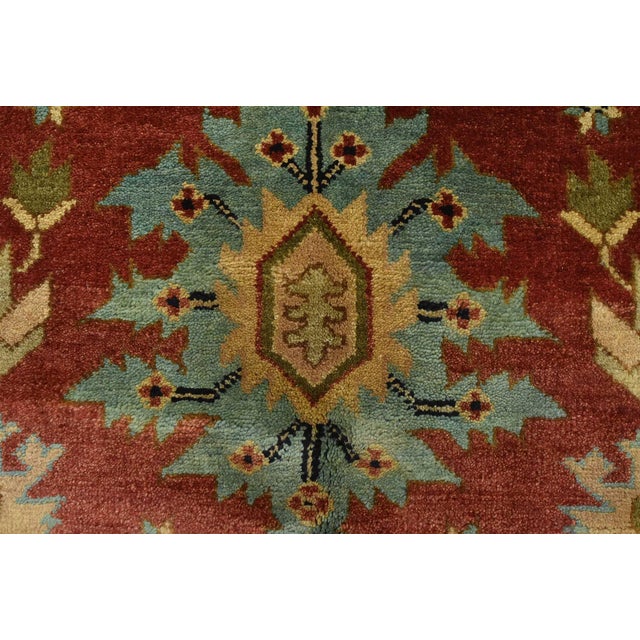 Red Serapi Rug 9'1'' X 12'2'' Red Wool Tribal Hand-Knotted Oriental Carpet For Sale - Image 8 of 12
