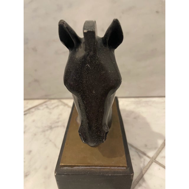 Pair of 1930s Art Deco Black Marble and Brass Horse Head Bookends For Sale - Image 9 of 12