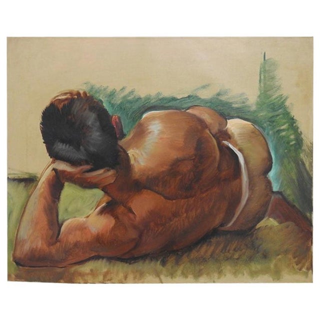 Mid 20th Century Robert Whitmore "Male at Rest" Oil Painting, Early 20th Century For Sale - Image 5 of 5
