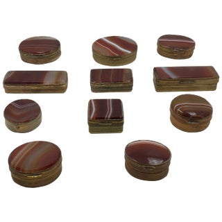 19th Century Victorian Ormolu-Mounted Banded Orange Agate Snuff Boxes - Set of 11 For Sale