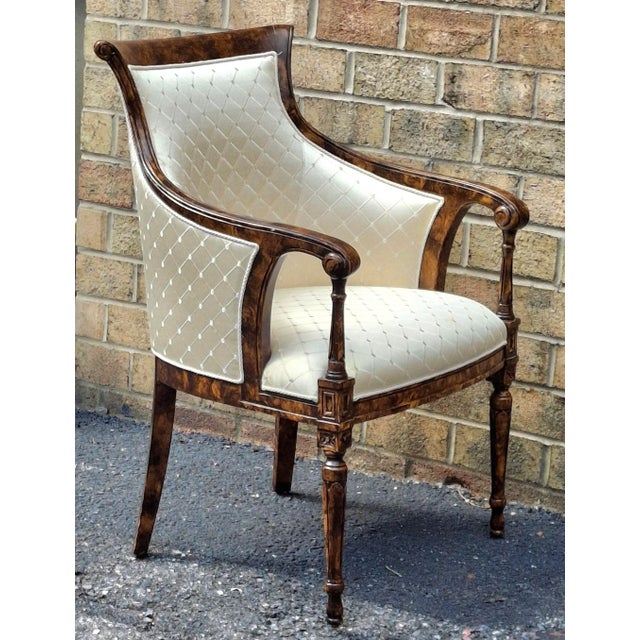 Late 20th Century William IV Style Burl Wood and Diamond Brocade Upholstered Armchair For Sale - Image 10 of 13
