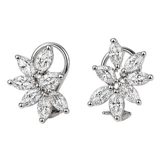 Late 20th Century 14K White Gold Marquise Diamond Floral Designer Earrings, Pair For Sale