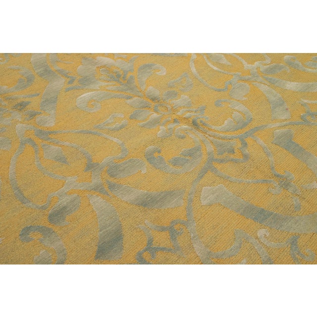 Textile Handmade Needlepoint Wool & Silk Rug in Green and Gold Color With Allover Design For Sale - Image 7 of 9