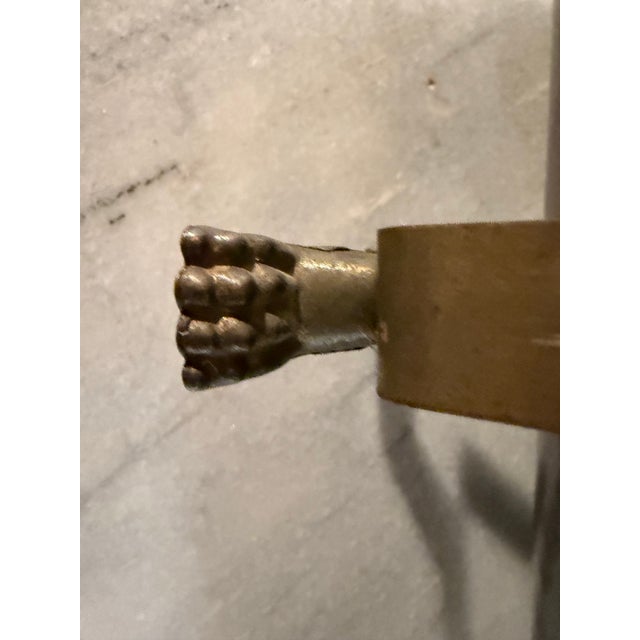 Brass Vintage Hollywood Regency 19" Hammered Brass Log Holder With Lion Heads and Claw Feet For Sale - Image 8 of 12