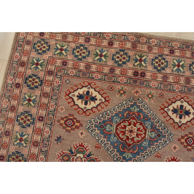 Kazak Rug 4’11” X 6’11” Brown Wool Tribal Hand-Knotted Oriental Carpet For Sale In Philadelphia - Image 6 of 12