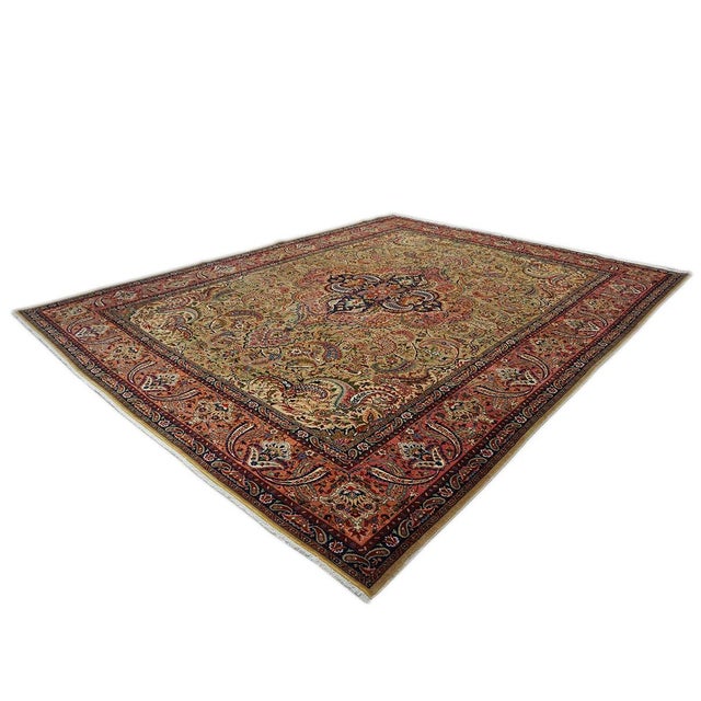 1930s Antique Persian Tabriz Pahlavi Wool 10x13 Taupe, Salmon, & Navy Handmade Area Rug #9902222 For Sale - Image 5 of 10