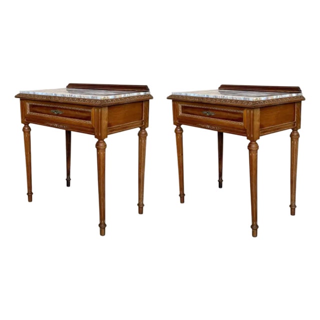Early 20th Century French Carved Wood Nightstands, 1940s, Set of 2 For Sale