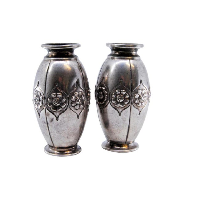 Small Vases in Embossed Silver with Floral Motifs, Set of 2 For Sale - Image 11 of 11