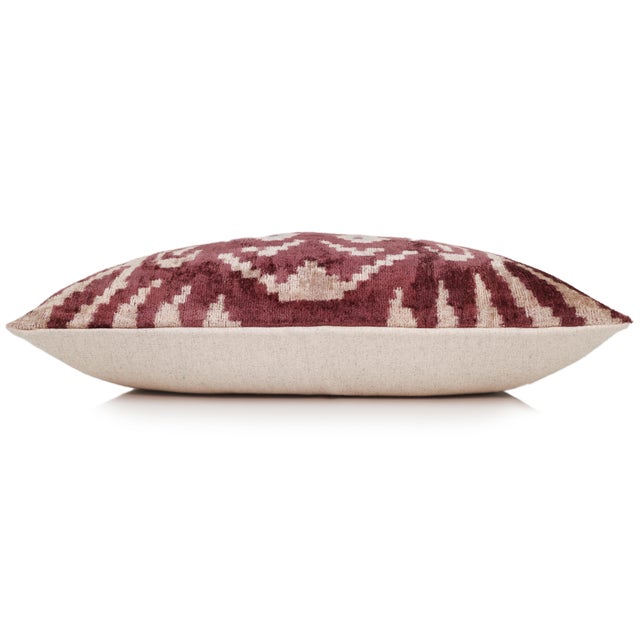 2020s Hand-Knotted Silk Velvet Ikat Lumbar Pillow - 16x24 Plum & Champagne For Sale - Image 5 of 8