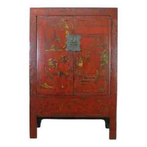 Late 19th Century Red Antique Chinese Chinoiserie Style Cabinet