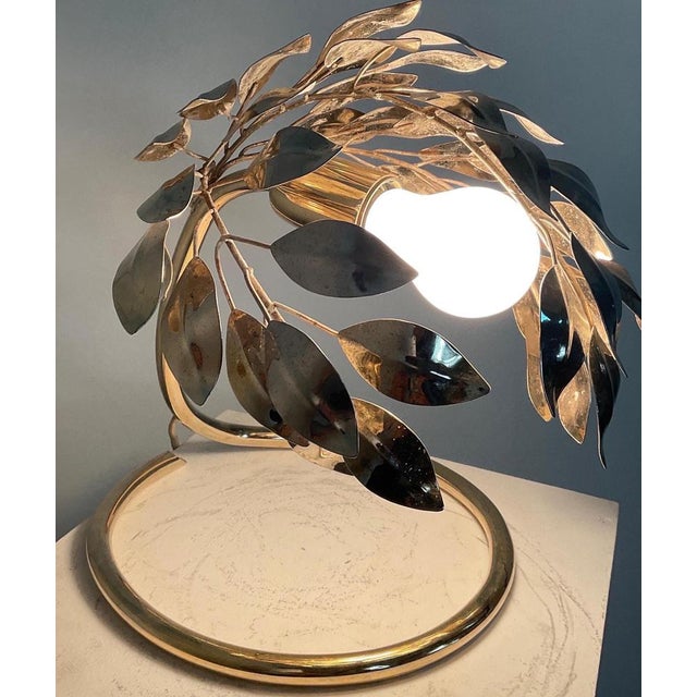 Goldenrod Brass Lamp in the style of Tommaso Barbi, 1970s For Sale - Image 8 of 15