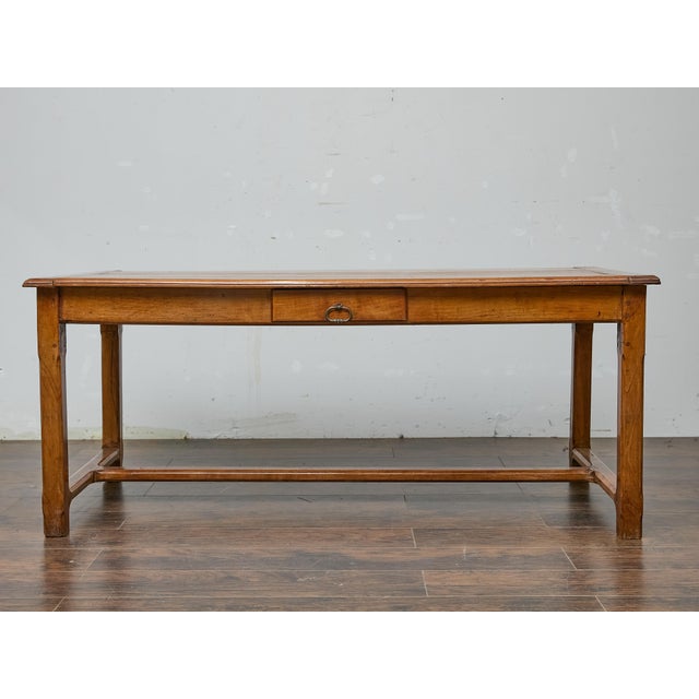 18th Century French Fruitwood Farm Table With H-Form Stretcher and Warm Patina For Sale - Image 4 of 12