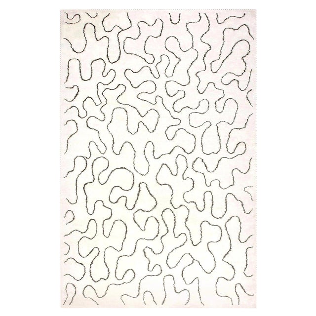 Contemporary Ribbon Design White Handmade Wool Rug by Doris Leslie Blau For Sale