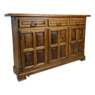 1930s Spanish Rustic Walnut Sideboard with Three Drawers For Sale