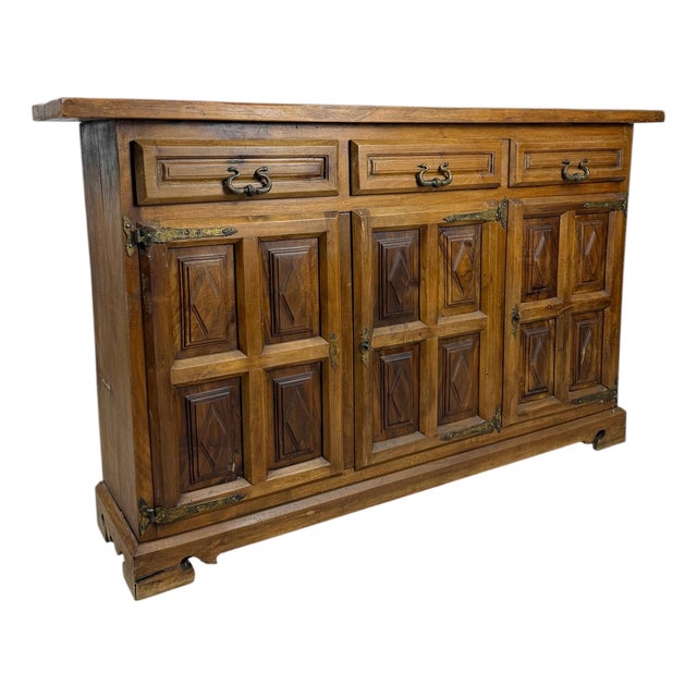 1930s Spanish Rustic Walnut Sideboard with Three Drawers For Sale