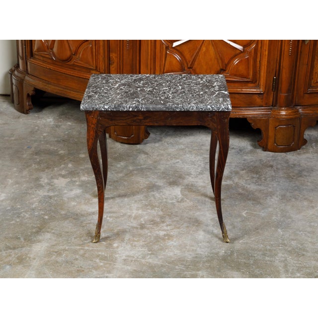 French 19th Century Louis XV Style Walnut Side Table with Grey Marble Top For Sale - Image 4 of 12