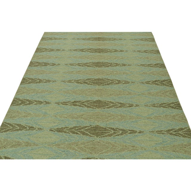 2010s 2010s Rug & Kilim’s Scandinavian Style Kilim With Green Geometric Patterns on Blue For Sale - Image 5 of 7