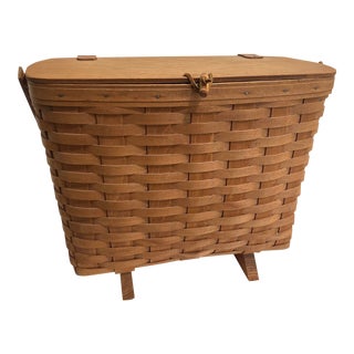 1987 Longaberger Handwoven Footed Lidded Picnic Storage Basket For Sale