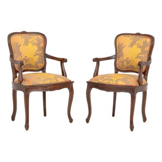 Louis XV Style Walnut Armchairs, Pair For Sale