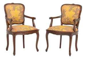 Louis XV Style Walnut Armchairs, Pair