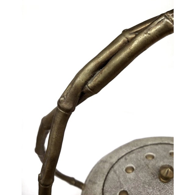 Ceramic Lidded Bowl with Brass & Bamboo Handles For Sale - Image 5 of 10