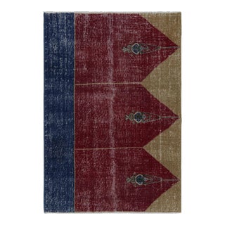 1950s Vintage Turkish Rug in Red With Geometric Patterns For Sale