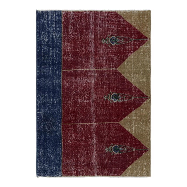 1950s Vintage Turkish Rug in Red With Geometric Patterns For Sale