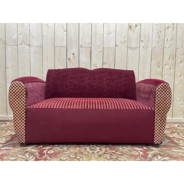 Art Deco Club Sofa in Linen For Sale - Image 6 of 6