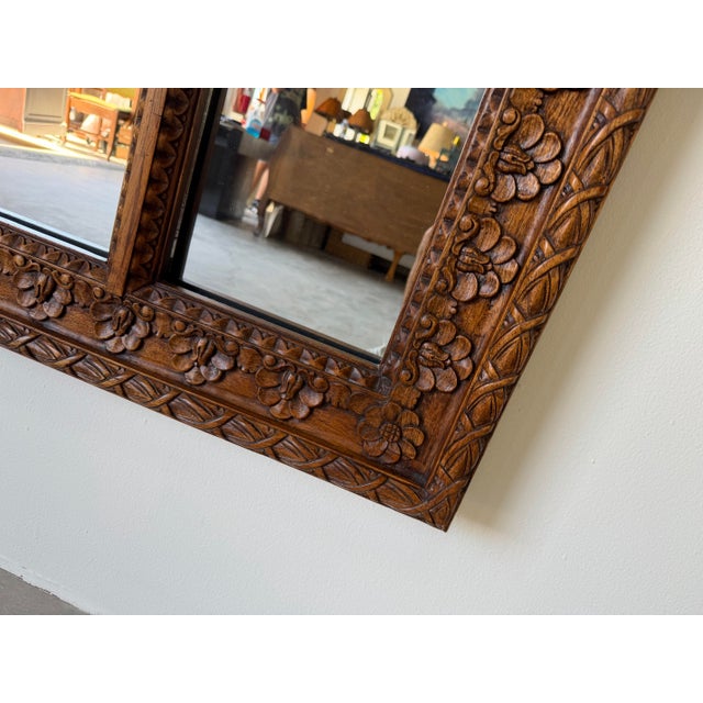 Large John Richard Hand-Carved Walnut Arched Wall Mirror With Ornate Garland Motif For Sale In Miami - Image 6 of 12