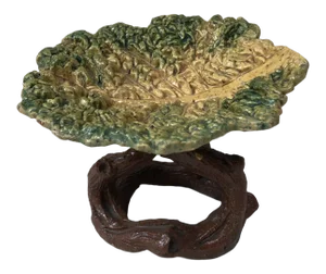 C.1890Small French Palissy Majolica Comport With Cabbage Leaf Emile Gambut