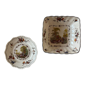 Vintage Mason's "Multicolor Watteau" China Square Serving Bowl and Small Plate