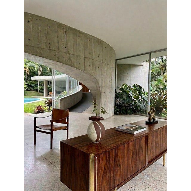 Vintage 1970s Signed Brutalist Art Studio Pottery Vase / Mid Century Stoneware Baluster Trumpet Drip Glaze Vase For Sale - Image 4 of 11