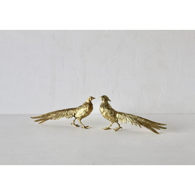 Vintage Italian Decorative Sculptural Goldtone Male Female Pheasants Mid Century-a Pair For Sale - Image 13 of 16