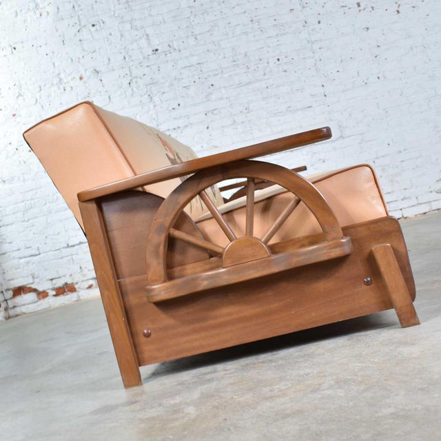 Mid Century Cowboy Western Wagon Wheel Convertible Dude Ranch Sofa