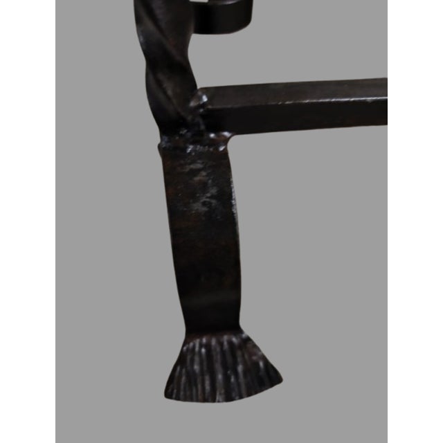 Wrought Iron Andirons with Cast Plain Bronze Ball, 1970s, Set of 2 For Sale - Image 9 of 11