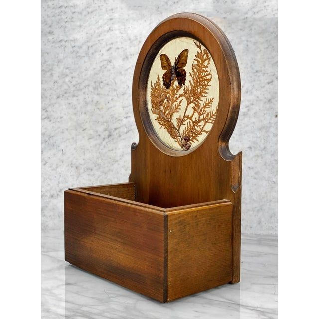 Farmhouse Vintage Boho Farmhouse Pine Butterfly Motif Wall Hanging Planter Box For Sale - Image 3 of 11