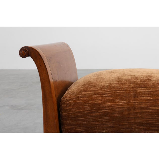 Art Deco Walnut Stool with Velvet Upholstery, Italy, 1920s For Sale - Image 4 of 13