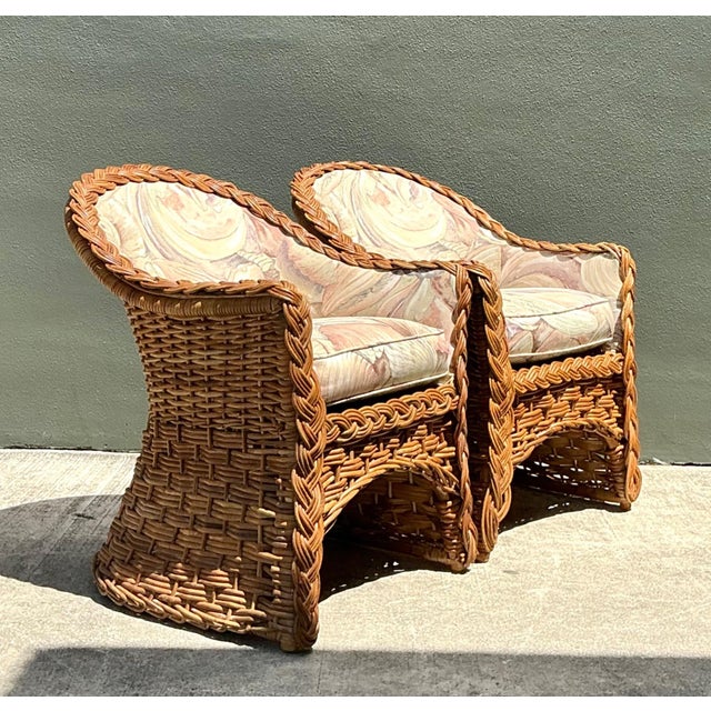 Vintage Braided Rattan Armchairs - A Pair For Sale - Image 12 of 17