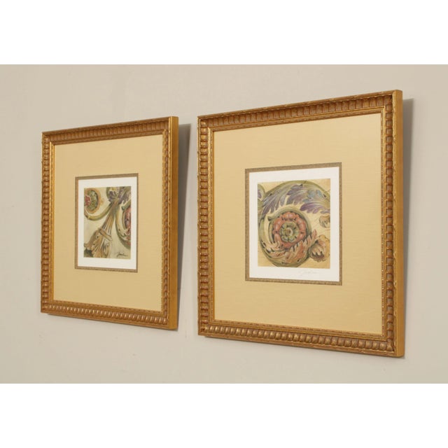 High Quality Vintage Pair of Antique Reproduction Architectural Floral Manuscript Giclee Prints by Elizabeth Jardine,...