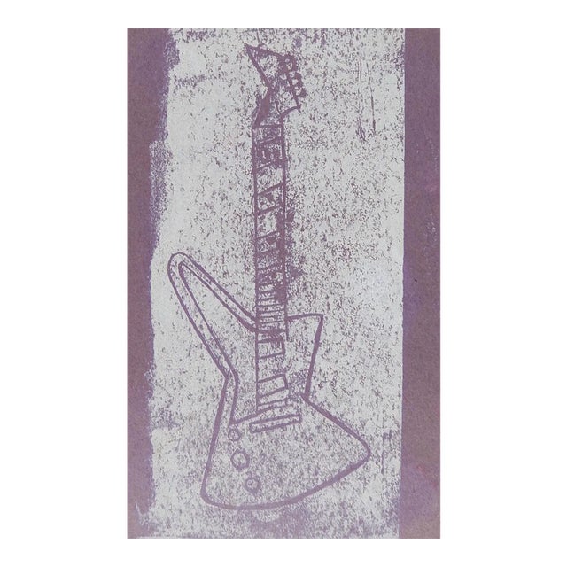 Mid Century Block Print of Electric Guitar For Sale